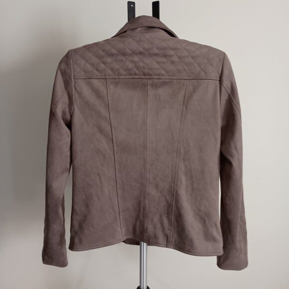Kut from the Kloth Tan Faux Suede Quilted Panel Moto Jacket Women’s Size Medium - Picture 15 of 16